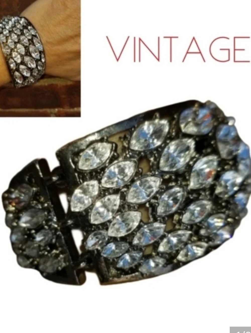 Vintage‎ hematite and crystal bracelet